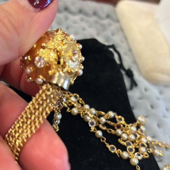 Vintage Leslie Block Pearl & Crystal Ball & Pearl Tassel w 36” Chain Nexklace - Picture 4 of 12